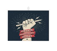 Poster motivazionale con mano che tiene una matita con tappetini artistici per asciugare i piatti da banco EasySmall, 16 x 18 pollici.