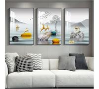 Poster Murali di Arte della Parete su Tela, Pittura Decorativa del Trittico del Soggiorno E della Camera da Letto, Immagine Riflettente di Evidenziazione di Cristallo, Cornice Nera, V, 40x60x3cm