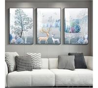 Poster Murali di Arte della Parete su Tela, Pittura Decorativa del Trittico del Soggiorno E della Camera da Letto, Immagine Riflettente di Evidenziazione di Cristallo, Cornice Nera, I, 60x80x3cm