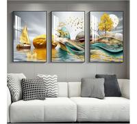 Poster Murali di Arte della Parete su Tela, Pittura Decorativa del Trittico del Soggiorno E della Camera da Letto, Immagine Riflettente di Evidenziazione di Cristallo, Cornice Nera, S, 40x60x3cm
