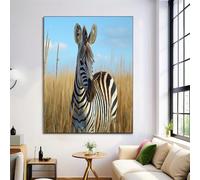 Poster Murali In Bianco E Nero Zebra Nell'Erba,Immagine Su Tela Animali Africani Stampa Artistica Parete Pittura Decorazione Soggiorno Per Camera Da Letto 70X100Cm Senza Cornice