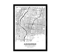 Poster Nacnic con la mappa di Albuquerque - Stati Uniti d'America. Fogli città degli Stati Uniti con i mari e fiumi, in colore nero. formato A3
