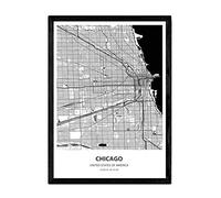 Poster Nacnic con la mappa di Chicago - Stati Uniti. Fogli città degli Stati Uniti con i mari e fiumi, in colore nero. formato A3