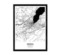 Poster Nacnic con la mappa di Ginevra - Svizzera. Fogli città in Europa con mari e fiumi, in colore nero. formato A3