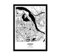 Poster Nacnic con la mappa di Hanoi - Vietnam. città asiatiche fogli con mari e fiumi, in colore nero. formato A4