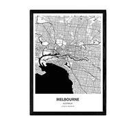 Poster Nacnic con la mappa di Melbourne - Australia. Fogli città in Australia con i mari e fiumi, in colore nero. formato A3