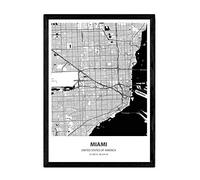 Poster Nacnic con la mappa di Miami - Stati Uniti d'America. Fogli città degli Stati Uniti con i mari e fiumi, in colore nero. formato A3