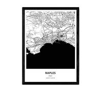 Poster Nacnic con la mappa di Napoli - Italia. Fogli città in Italia con mari e fiumi, in colore nero. formato A3