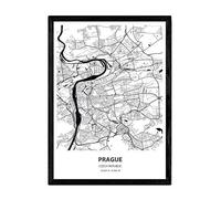 Poster Nacnic con la mappa di Praga - Repubblica Ceca. Fogli città in Europa con mari e fiumi, in colore nero. formato A4