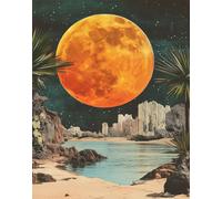 Poster Orange Moon Fantasy Beach Wall Art stelle surreali -...
