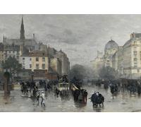 Poster Parigi Rain Street carrozze cavalli città arte murale -...