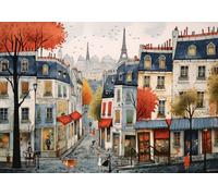 Poster Paris Street Autumn Wall Art Torre Eiffel Café - 16x12/20x16/24x18/36x24