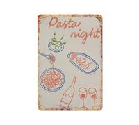 Poster "Pasta Night", Spaghetti e vino, cibo, cucina, decorazione, olive e formaggio, arte murale, Italia, targa in metallo, decorazione vintage, cultura, alluminio, giardino, ristorante, soggiorno,