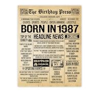 Poster per 38° compleanno, senza cornice, giornale vintage Born In 1987, regalo per il 38° compleanno per donne e uomini, retro nel 1987, 20,3 x 25,4 cm, trentottesimo decoro decorativo per festa di
