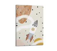 Poster per bambini, motivo: razzo schizzato con gatto nello spazio, illustrazione e avventura, poster decorativo da parete su tela, stampa artistica moderna, poster decorativo per la camera da letto