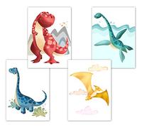 Poster per cameretta dei bambini, decorazione per la cameretta dei bambini, set di poster per bambini, formato DIN A4, senza cornice, immagine di animali, dinosauri