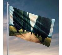 Poster per dormitorio universitario per ragazzi, una figura solitaria cammina lungo un sentiero alberato. Bandiere per stanza bandiere divertenti per i ragazzi (120 x 180 cm)