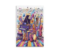 Poster per festival musicali, stile anime, note in movimento, vari tipi di strumenti musicali, poster decorativo da parete su tela e stampa artistica moderna per camera da letto, poster decorativo per