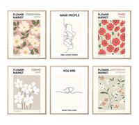 Poster per il mercato dei fiori, decorazione botanica, minimalista, stampa artistica da parete, motivo coppia d'amore, su tela, decorazione da parete floreale (28 x 35,6 cm senza cornici)