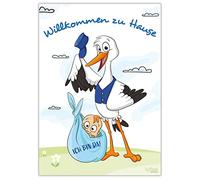 Poster per nascita ragazzo I cicogna con bambino I benvenuto a casa I XL DIN A2 Poster I baby shower decorazione blu regalo di nascita