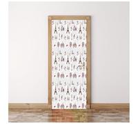 Poster Per Porte 3D Adesivo Per Porta Graziosi Elementi Parigini Bianchi E Marroni 95X215Cm Autoadesivo Per Home Decor Impermeabile Wall Murale Per Soggiorno Camera Da Letto Cucina Bagno Adesivi Po