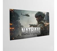 Poster personalizzato nome ragazzo soldato militare poster da parete esercito guerra deco camera adolescente gamer azione FPS regalo personalizzato compleanno Natale poster da parete mimetico