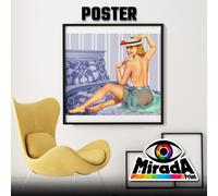 POSTER PIN UP VINTAGE GIRL 1950 RAGAZZA NUDO ARTE DONNA STYLE MODELLA LENZUOLA