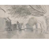 Poster Ponte di Pietra - Vintage River Landscape Wall Art -...