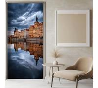 Poster Porta Adesivi per Porte in PVC Paesaggio Urbano Praga, Carta da Parati Sticker Autoadesiva Poster Fotografico 90x200 cm - Moda Fotomurali Soggiorno Grigio