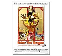 Poster pubblicitario di Bruce Lee, con scritta "Enter The Dragon", formato A3, senza cornice, con stelle marziali, stile vintage