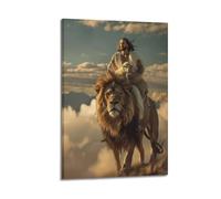 Poster religiosi, poster cristiano, viaggio di Gesù con agnelli e leoni Marvel, poster decorativo da parete su tela, decorazione per camera da letto, stampa artistica e moderna, 60 x 90 cm