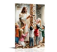 Poster religioso con Gesù e i piccoli bambini, decorazione artistica da parete estetica moderna, decorazione artistica da parete per letto degli amici, stile cornice, 40 x 60 cm