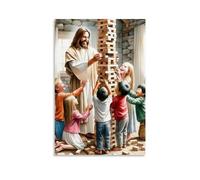 Poster religioso con Gesù e i piccoli bambini, decorazione artistica da parete estetica moderna, regalo per letto degli amici, senza cornice, 60 x 90 cm