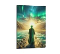 Poster religioso islamico su tela, dipinto decorativo da parete con Muhammad in veste verde che guarda l'aurora, decorazione moderna per la camera da letto, 50 x 75 cm