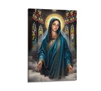 Poster religioso, stampa artistica da parete su tela, motivo: chiesa, con nuvole e mani tese, per soggiorno e camera da letto, 60 x 90 cm, con cornice