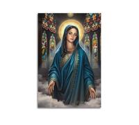 Poster religioso, stampa artistica da parete su tela, motivo: chiesa, con nuvole e mani tese, per soggiorno, camera da letto, 60 x 90 cm, senza cornice