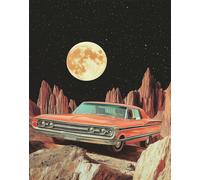 Poster Retro Auto Desert Moon Surreal Night Sky Wall Art...