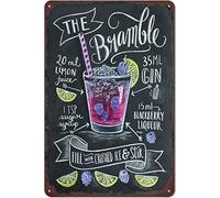 Poster retrò Bar Decorazioni per pareti Decorazioni per cocktail Targa per cocktail Bramble Ricetta Targa in metallo per casa Cucina Negozio Decorazioni per pareti Artigianato Targa in metallo 8x12 po