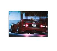Poster retrò con auto sportiva Testarossa anni '80 notte di pioggia con luci a LED atmosfera decorativa su tela per camera da letto per la famiglia o per la camera da letto (60 x 90 cm)