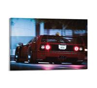 Poster retrò con auto sportiva Testarossa anni '80 notte di pioggia con luci a LED, decorazione su tela per camera da letto per la famiglia, immagine artistica da 40 x 60 cm