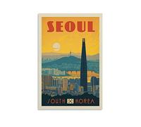 Poster retrò con paesaggio cittadino Seoul, Corea del Sud, poster decorativo su tela da parete e stampa artistica moderna per la camera da letto, 30 x 45 cm