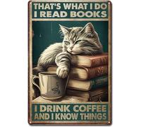 Poster retrò con scritta "That's What I Do", "Leggo libri, bevo caffè, so cose", adorabile decorazione per feste con gatti con motivi felini dispettosi, perfetta per gli appassionati di auto, regalo