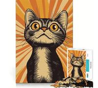 Poster retrò del gatto curioso, puzzle da 1000 pezzi per adolescenti, gioco intelligente, gioco di gruppo, immagine da assemblare, decorazione murale (38x26cm)