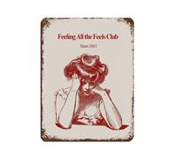 Poster retrò Feeling All The Feels Club, colore rosso e crema, in metallo, stile chic, retrò, pittura in ferro, per bar, grotte, bar, famiglia, garage, decorazione da parete, 30 x 40 cm
