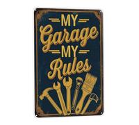 Poster retrò in latta "Il mio garage, le mie regole" da parete per caverna dell'uomo, cartello in metallo per capannone degli attrezzi da officina e amanti delle auto - (alluminio) 12 pollici x 8 p