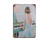 Poster retrò in metallo con ballerina che suona il pianoforte, arte chic, retrò, pittura in ferro, decorazione da parete, per bar, grotte, bar, famiglie, garage, 20 x 30 cm