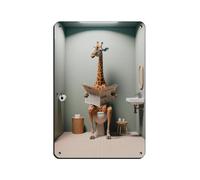 Poster retrò in metallo con fotografia di una giraffa che legge il giornale sulla toilette, decorazione da parete per bar, grotta, bar, famiglia, garage, 20 x 30 cm