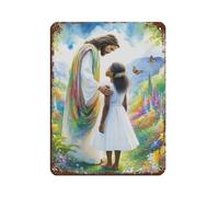 Poster retrò in metallo con immagine di Gesù con ragazza afroamericana nera, arte chic, retrò, pittura in ferro, per bar, grotte, bar, famiglia, garage, decorazione da parete, 30 x 40 cm