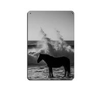 Poster retrò in metallo con stampa a onde sulla spiaggia dei cavalli, decorazione da parete per bar, grotte, bar, famiglia, garage, 20 x 30 cm