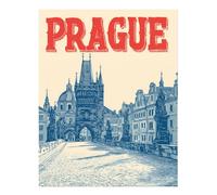 Poster retrò paesaggio urbano di Praga arte da parete - stampa stile...